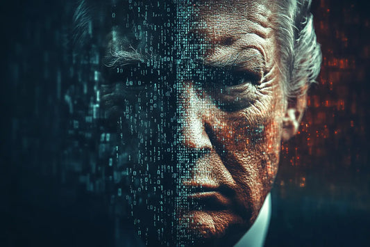 A modern and slightly ominous digital image that represents the impact of deepfake technology on elections.