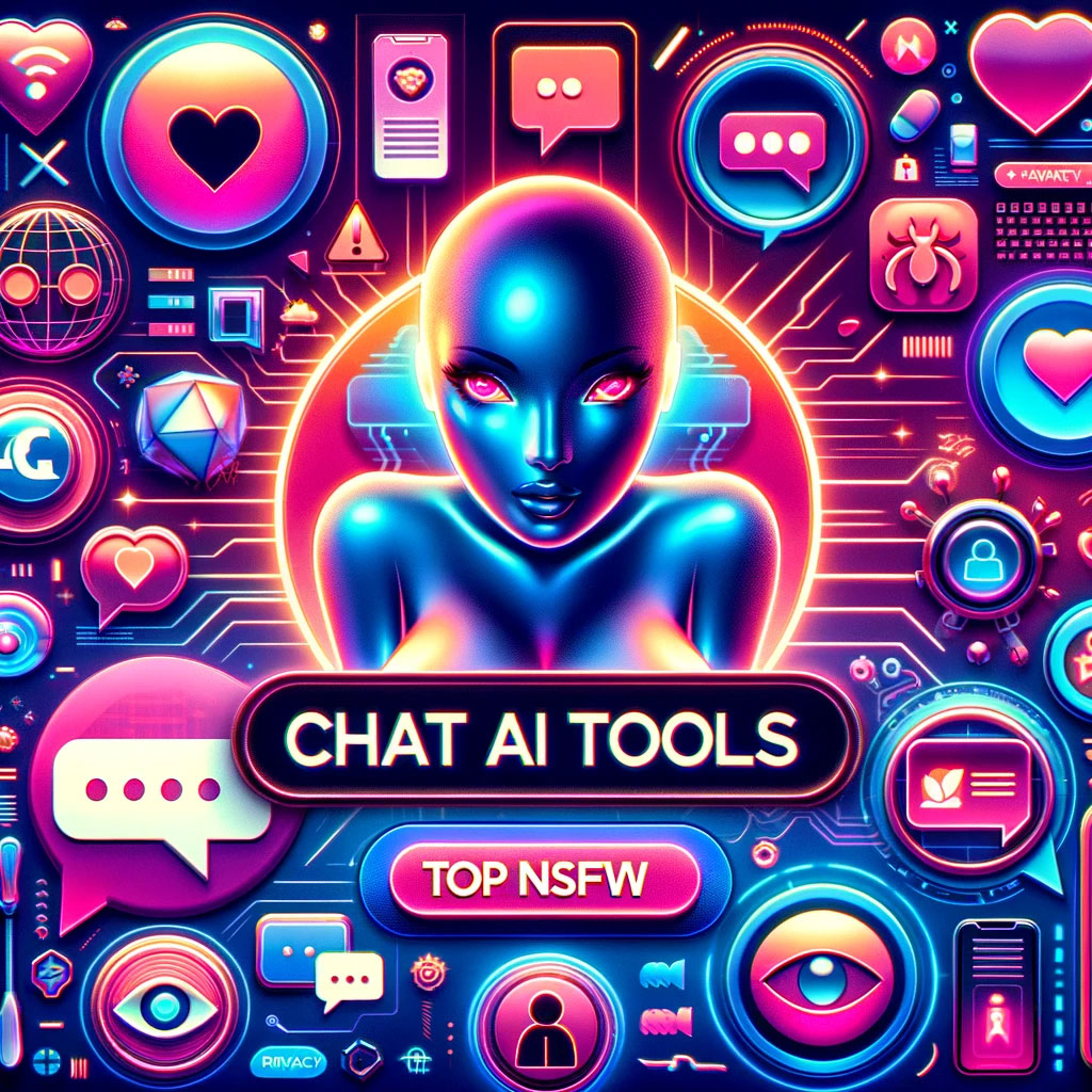 A vibrant, engaging image showcasing various NSFW chat AI tools, featuring a collage of app icons, chat bubbles, and futuristic elements representing AI technology. 