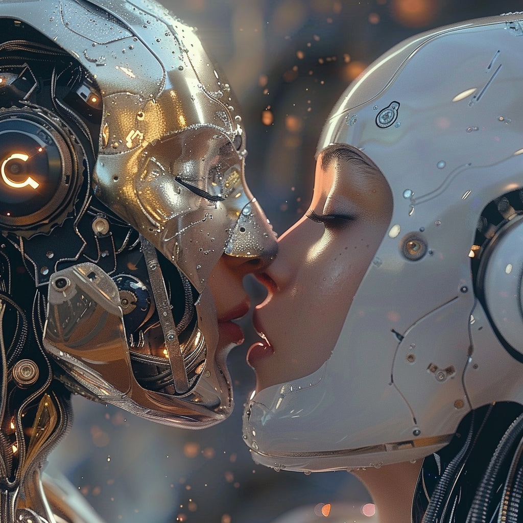 Cyborg kiss a woman