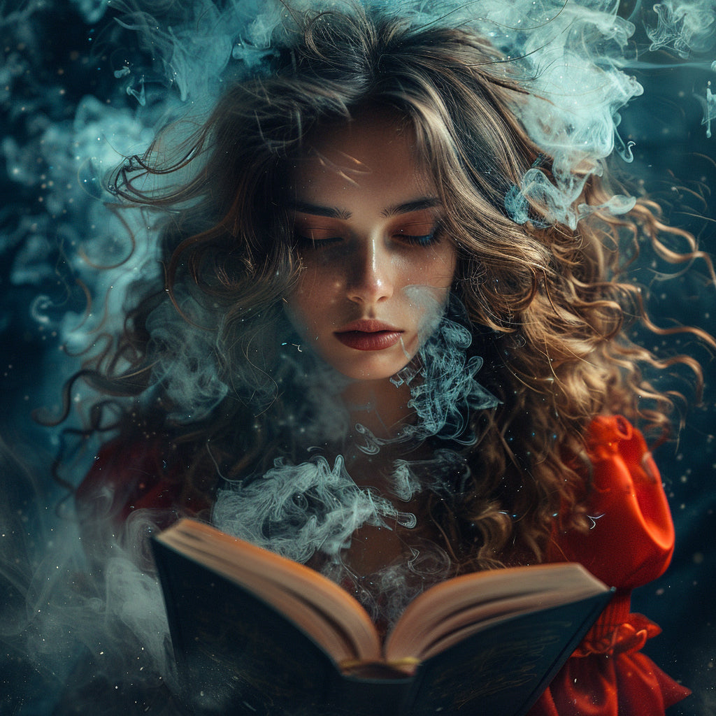 Mystic woman reading spellbook