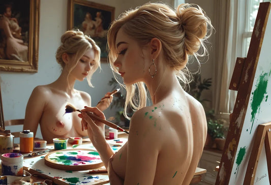 Woman making art on canvas