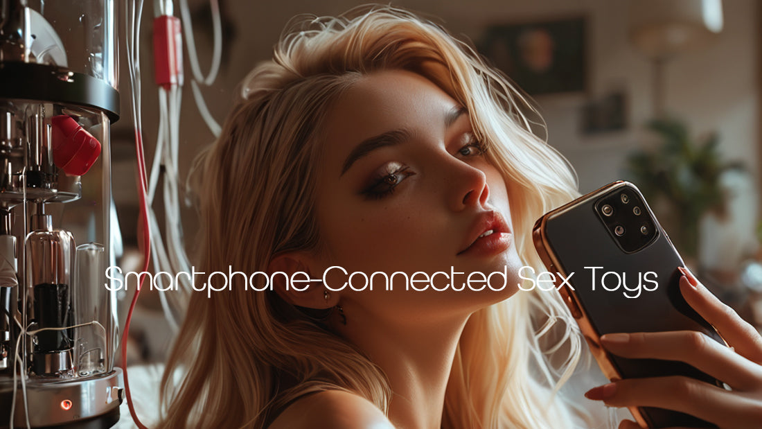woman holding smartphone with wires around
