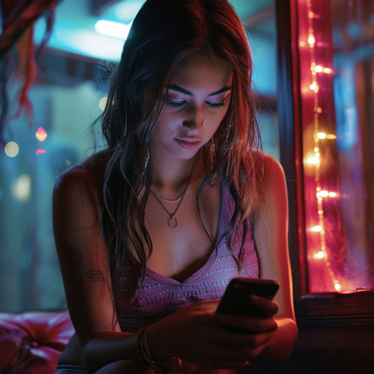 Woman holding a smartphone and texting